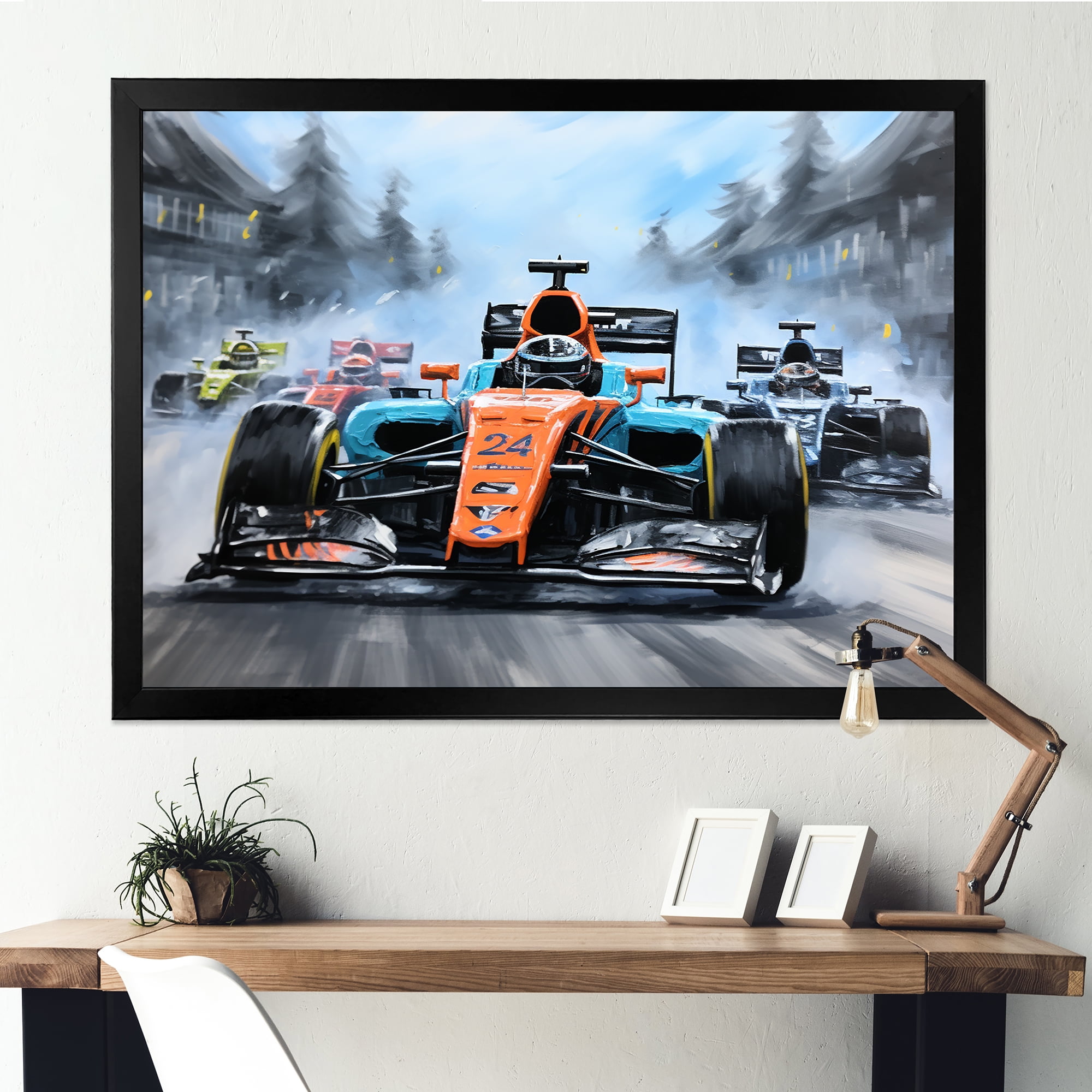 Designart "Formula Car Race Tracks in Orange and Blue" Architecture