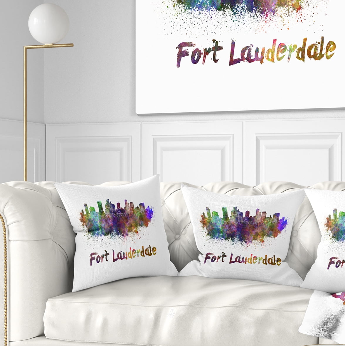 Designart Fort Lauderdale Skyline - Cityscape Throw Pillow - 16x16