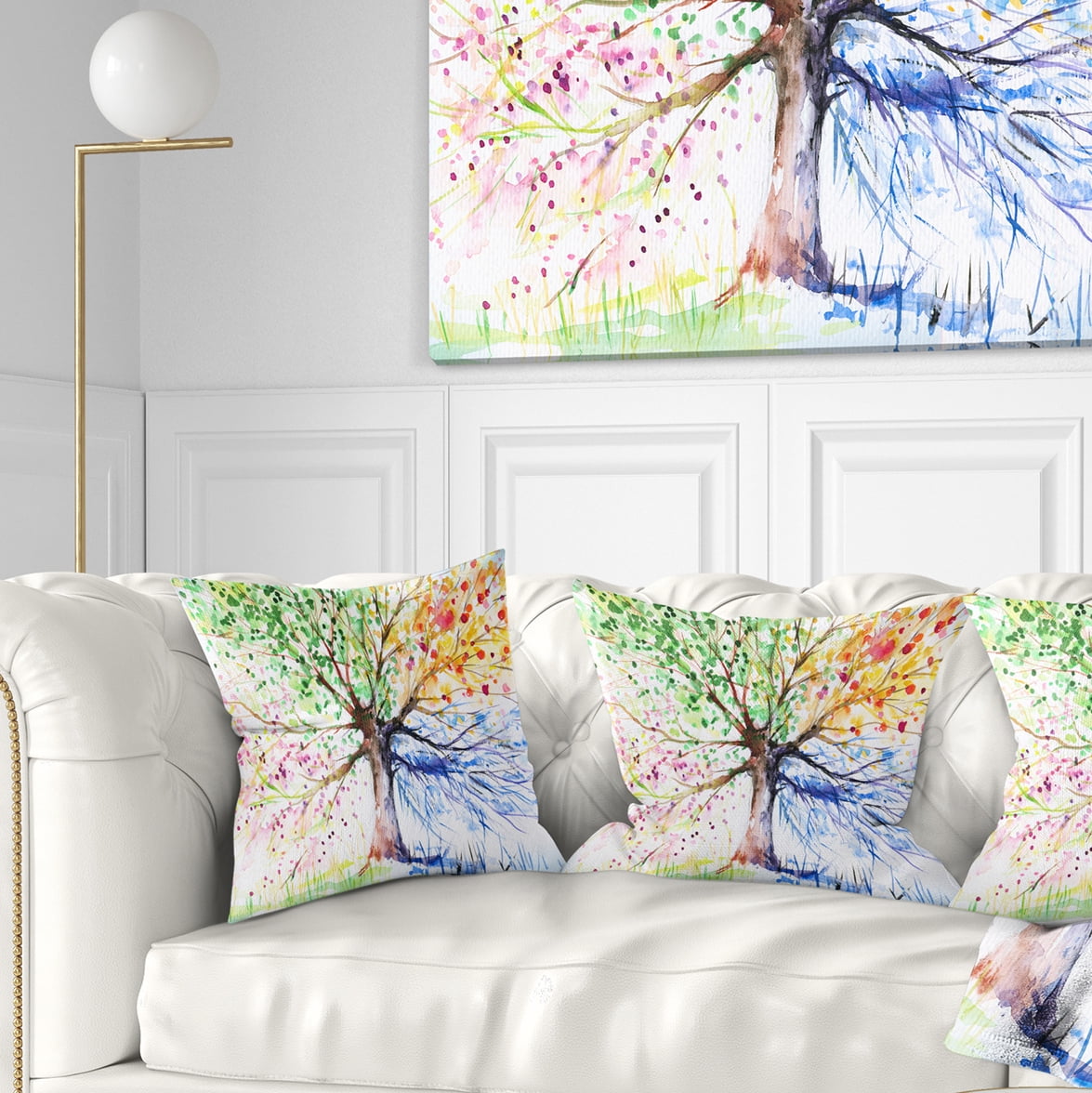 Designart Four Seasons Tree - Floral Throw Pillow - 18x18