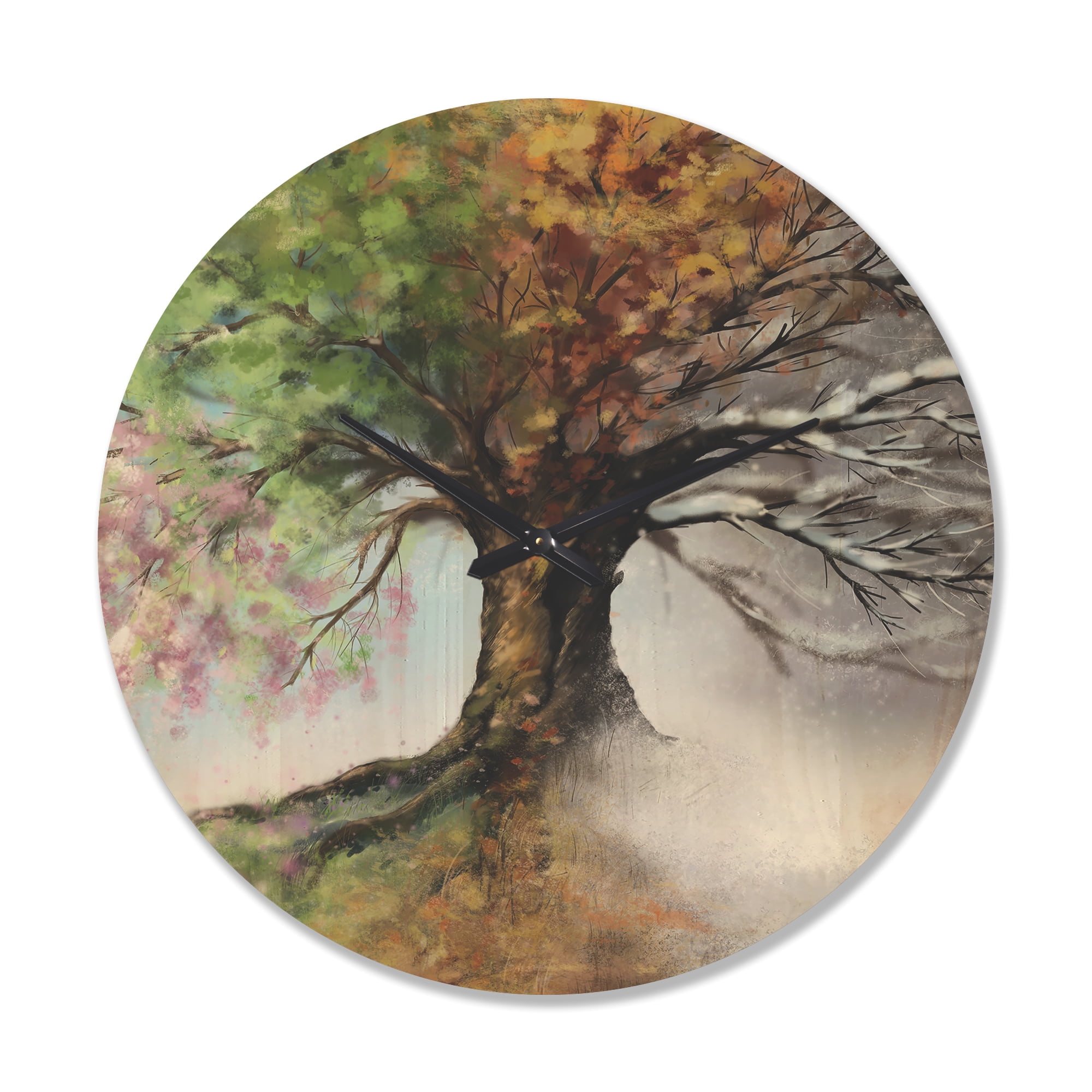 Designart 'Four Seasons Tree' Rustic Wood Wall Clock