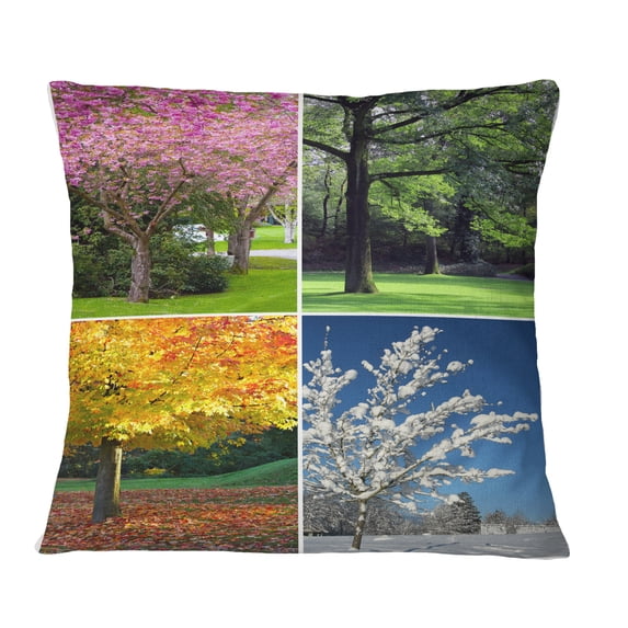 Designart Four Seasons Trees Collage - Landscape Printed Throw Pillow - 16x16