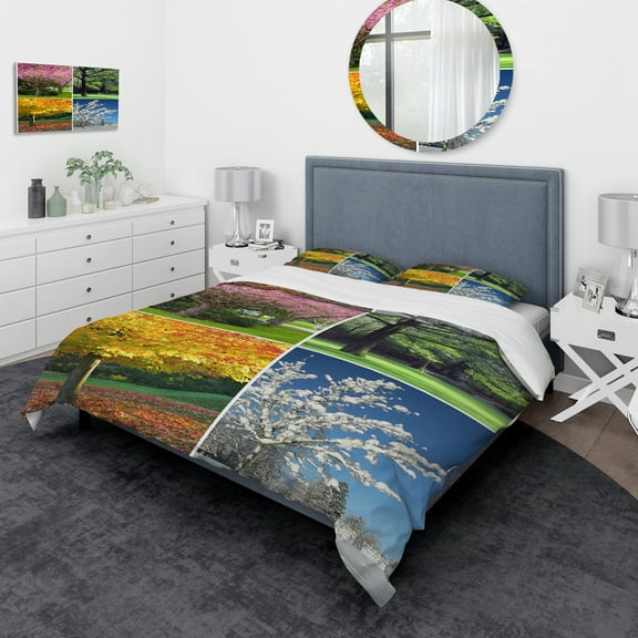 Designart 'Four Seasons Trees Collage' Traditional Duvet Cover Set