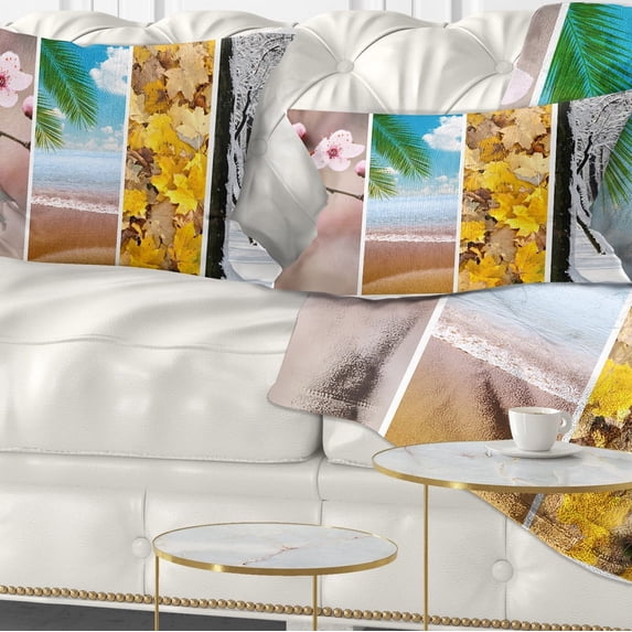 Designart Four Seasons World Collage - Landscape Printed Throw Pillow - 12x20