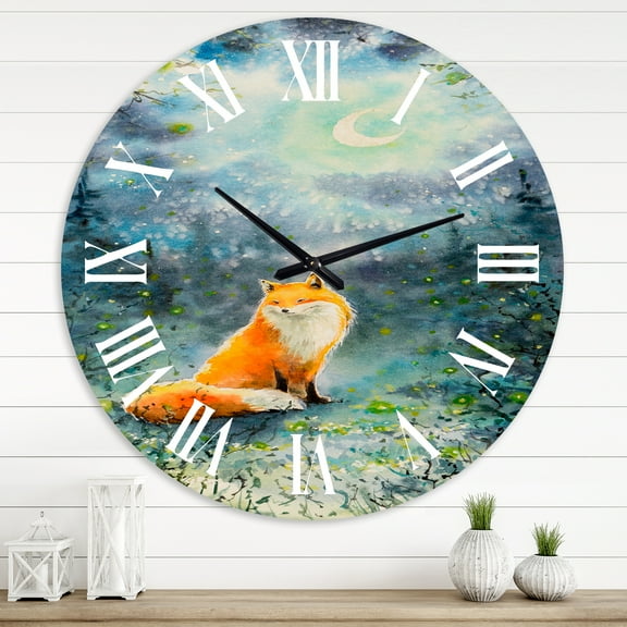 Designart 'Fox Over A Night Sky' Children'S Art Wall Clock
