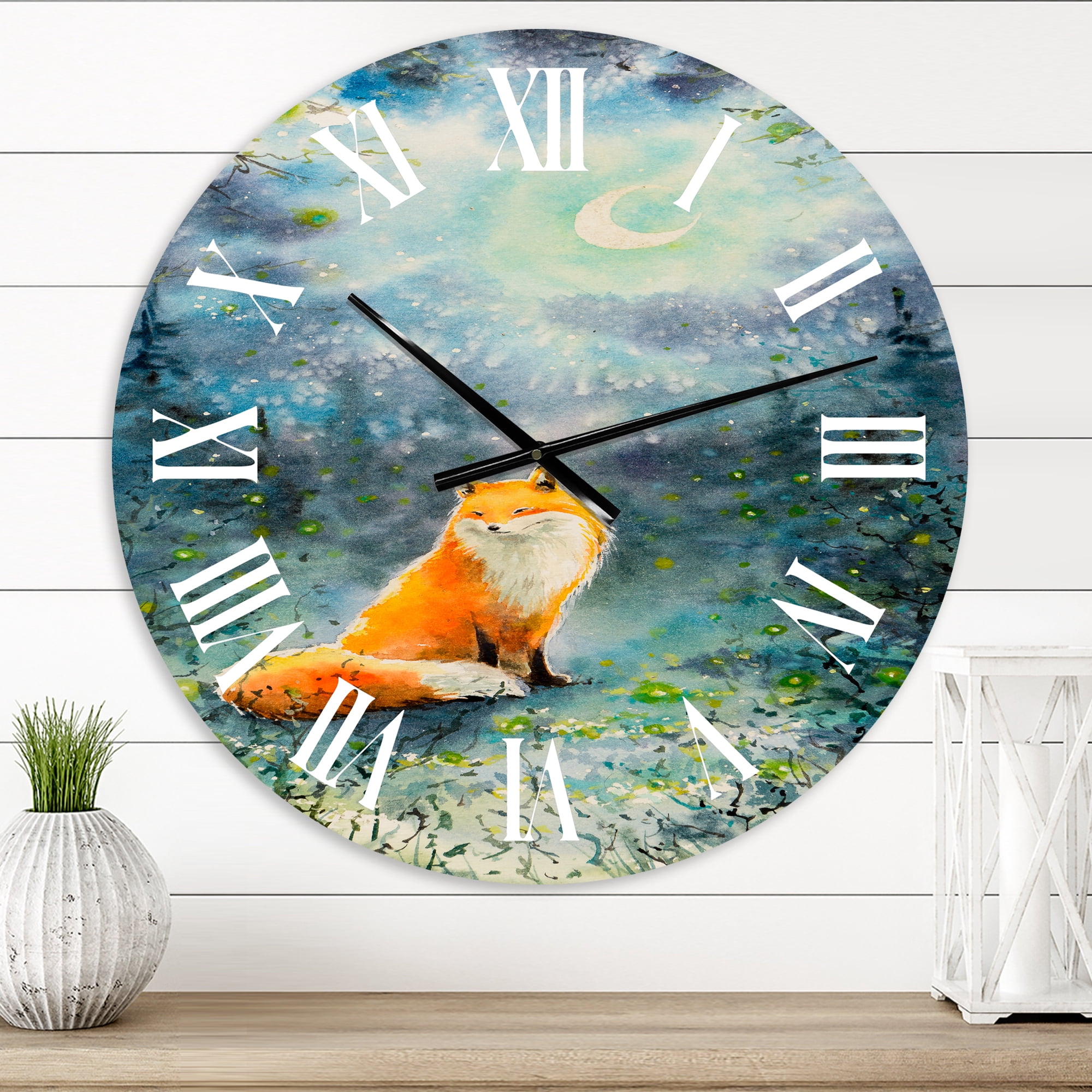 Designart 'Fox Over A Night Sky' Children'S Art Wall Clock