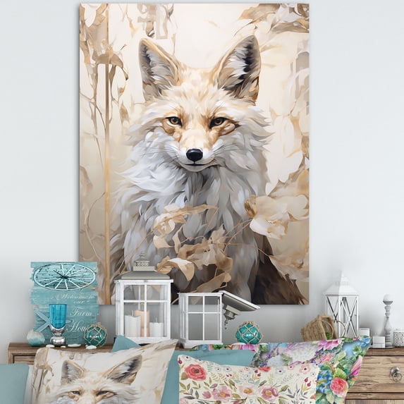 Designart "Fox Portrait In Minimalist Forest Setting III" Animals Fox Canvas Prints