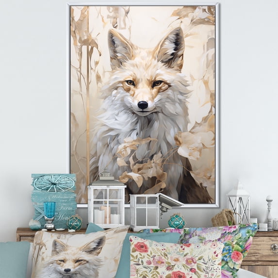 Designart "Fox Portrait In Minimalist Forest Setting III" Animals Fox Floater Framed Canvas Prints