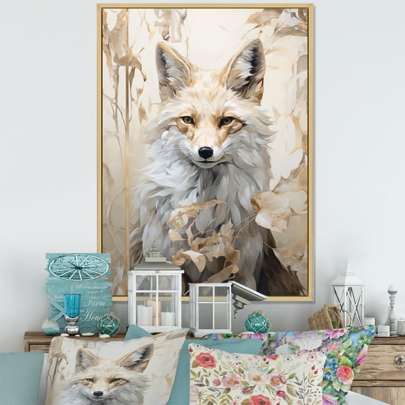 Designart "Fox Portrait In Minimalist Forest Setting III" Animals Fox Floater Framed Canvas Prints