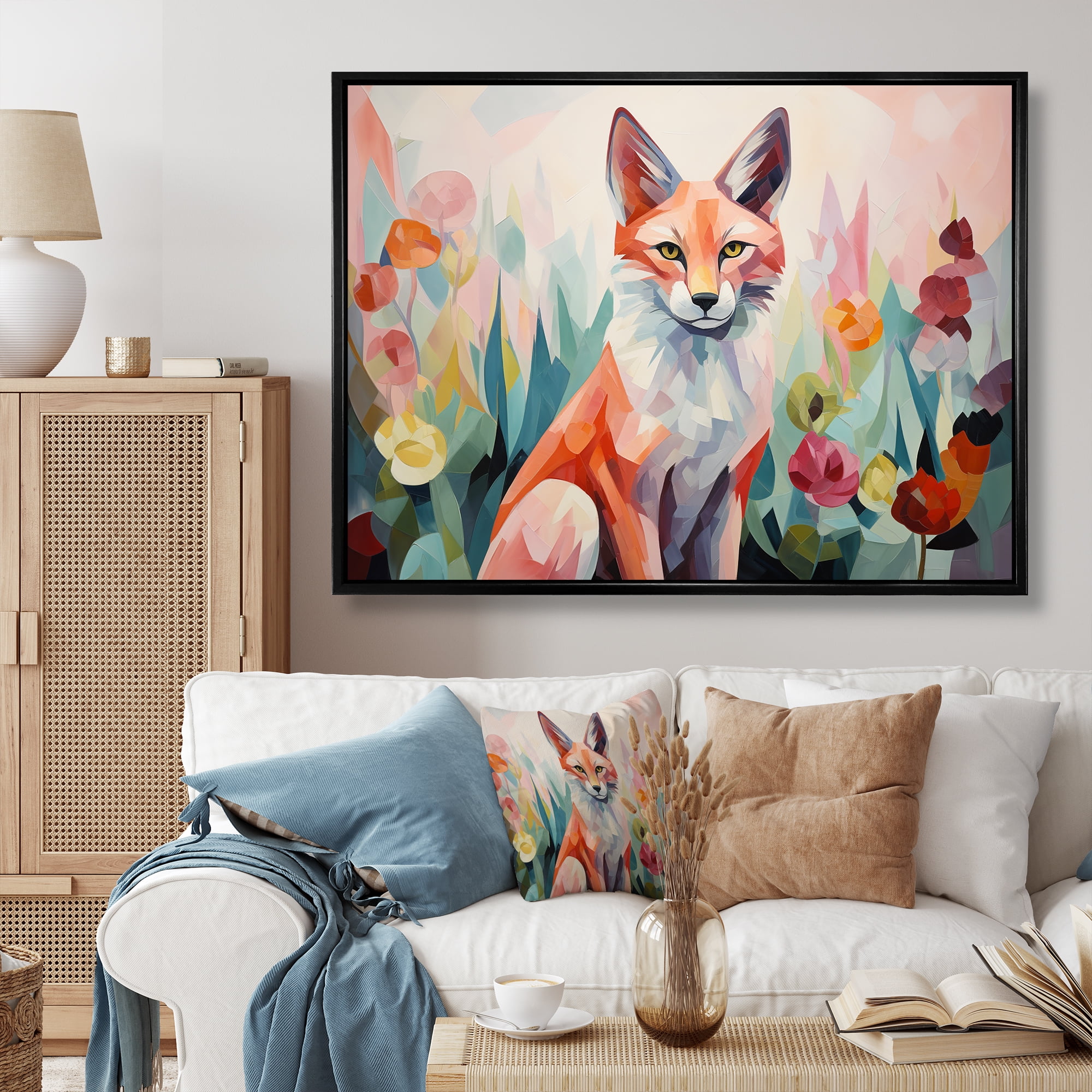 Designart "Fox in Matisse Style Orange and Pink I" Animals Framed Wall