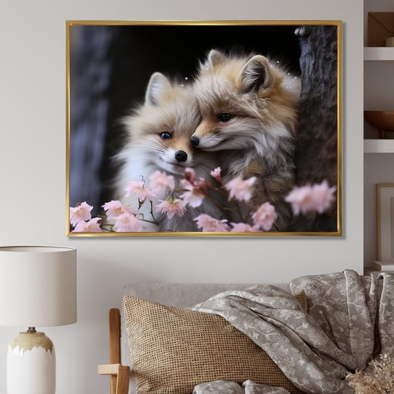 Designart "Fox's Gaze in the Springtime I" Animals Framed Wall Art - Modern Farmhouse Pink Fox Entryway Framed Wall Art