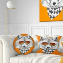 Designart Fox with Mirror and Sunglasses - Contemporary Animal Throw Pillow - 12x20