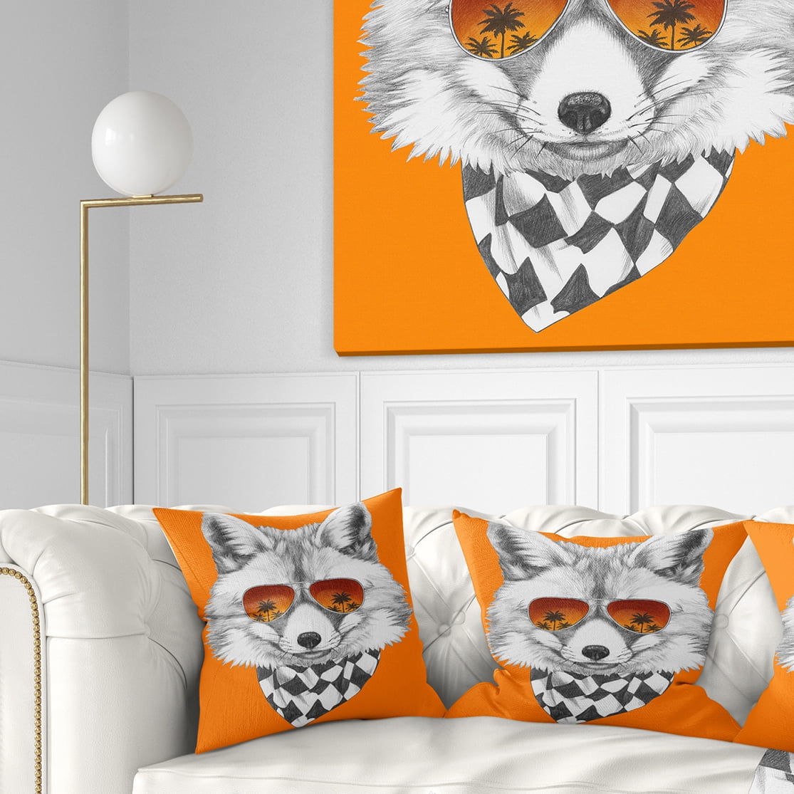 Designart Fox with Mirror and Sunglasses - Contemporary Animal Throw Pillow - 16x16