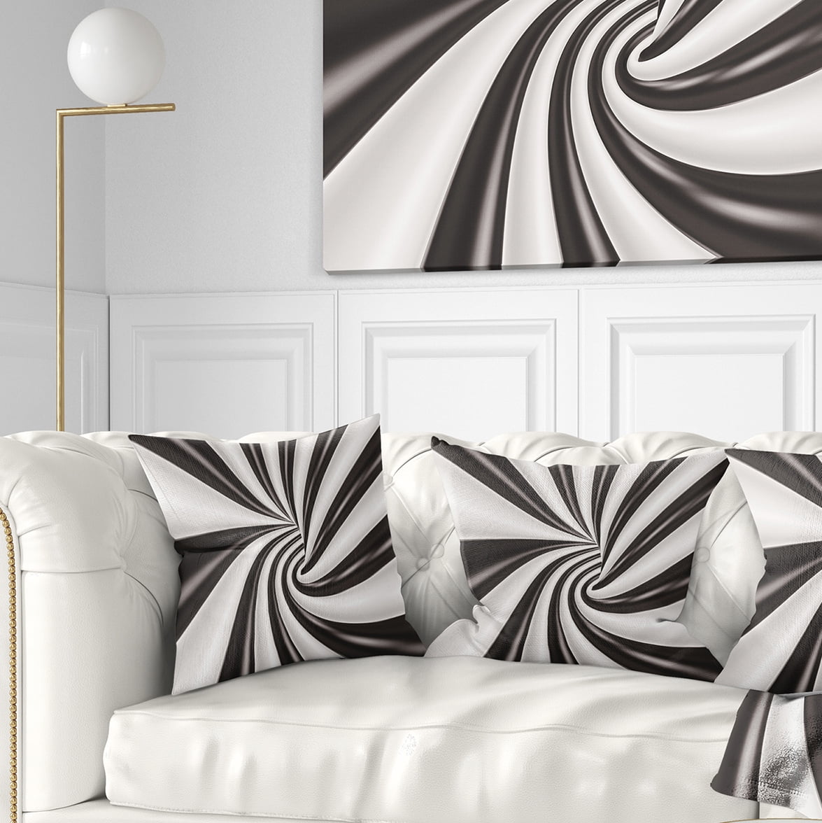Designart Fractal 3D Black N White Tunnel - Contemporary Throw Pillow - 16x16