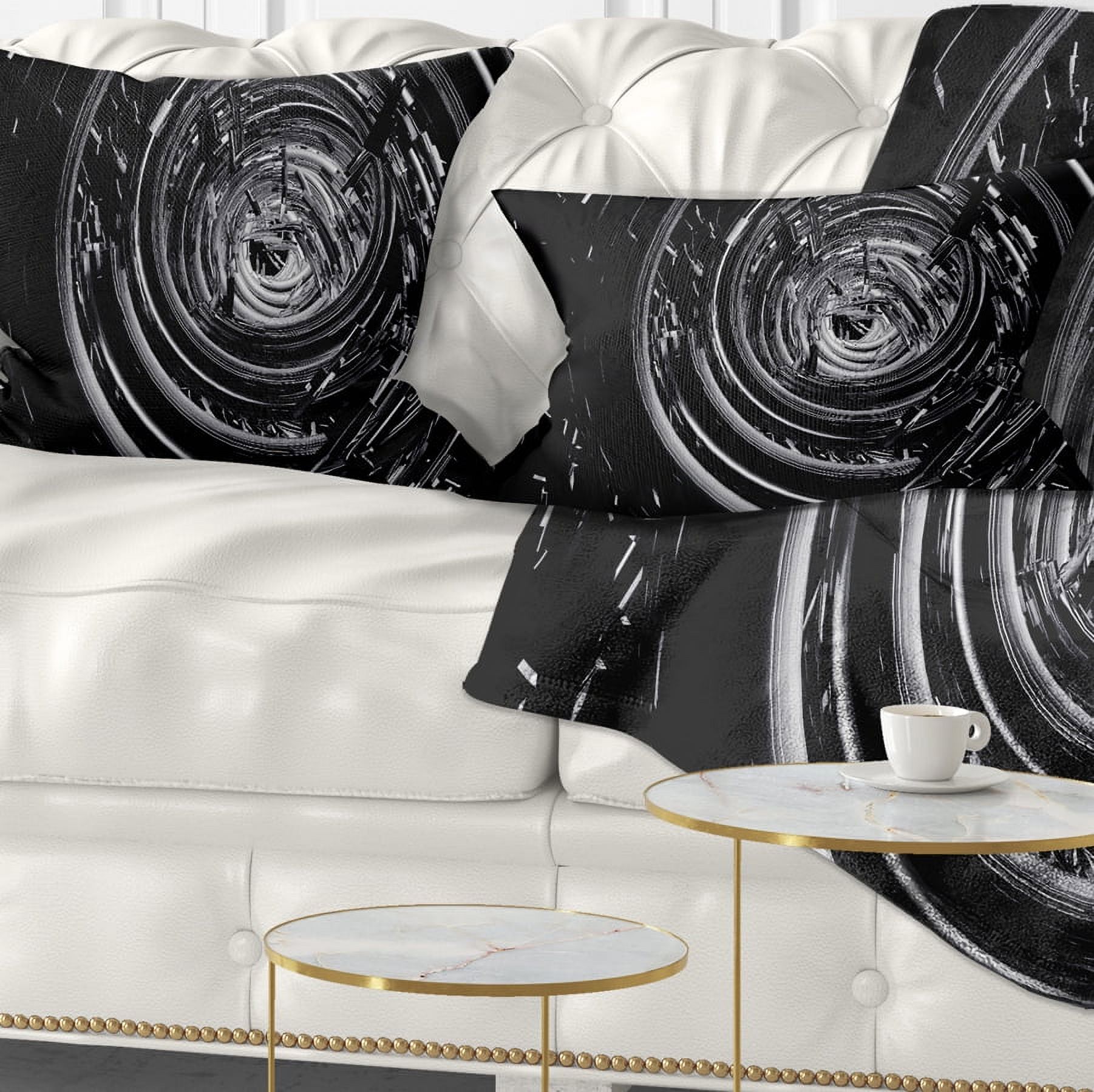 Designart Fractal 3D Black Whirlwind Contemporary Throw Pillow