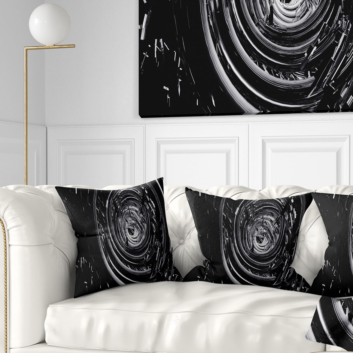 Designart Fractal 3D Black Whirlwind - Contemporary Throw Pillow - 18x18