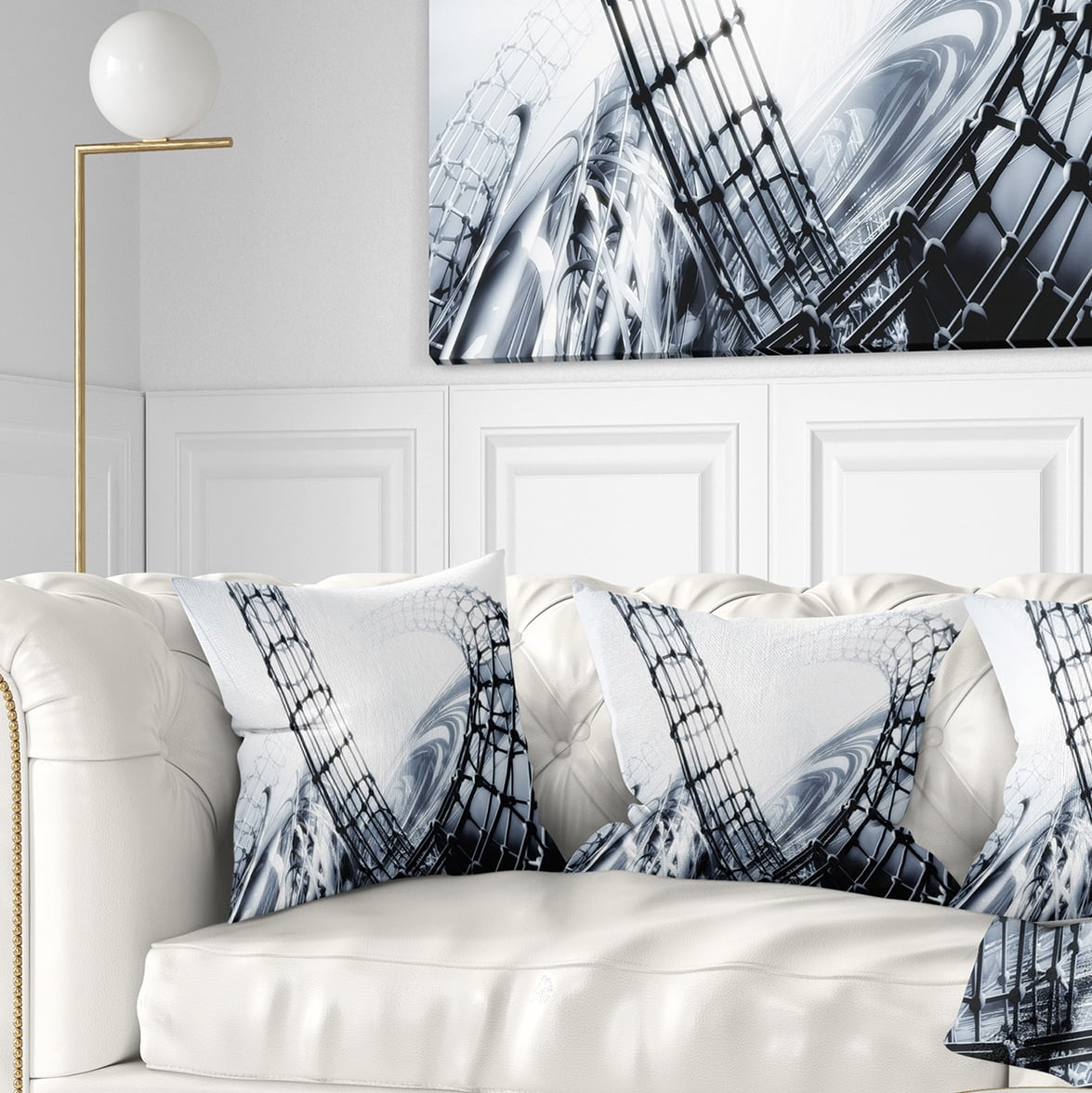 Designart Fractal 3D Black White Design - Contemporary Throw Pillow - 18x18