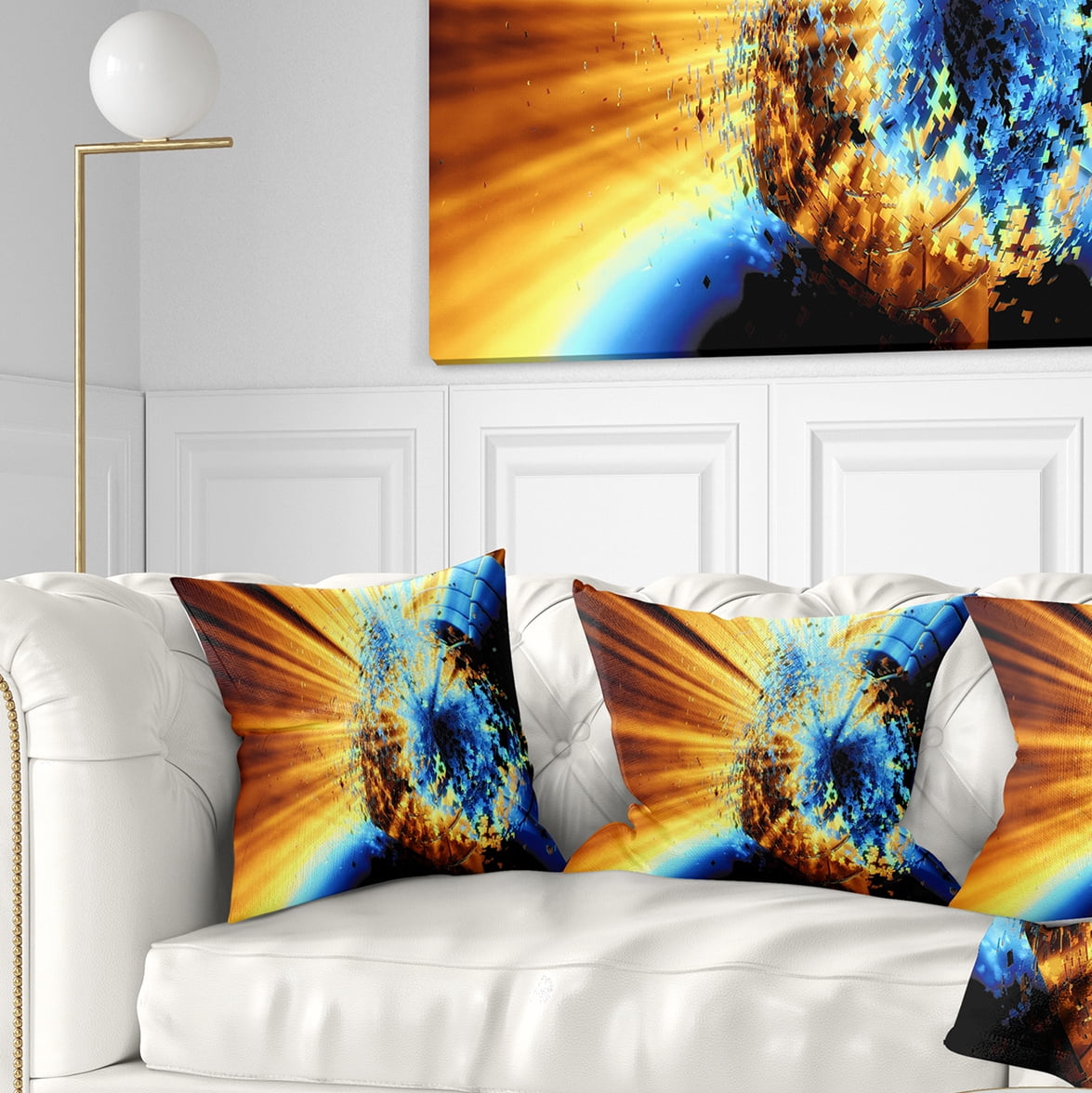 Designart Fractal 3D Blue Brown Burst - Contemporary Throw Pillow - 18x18