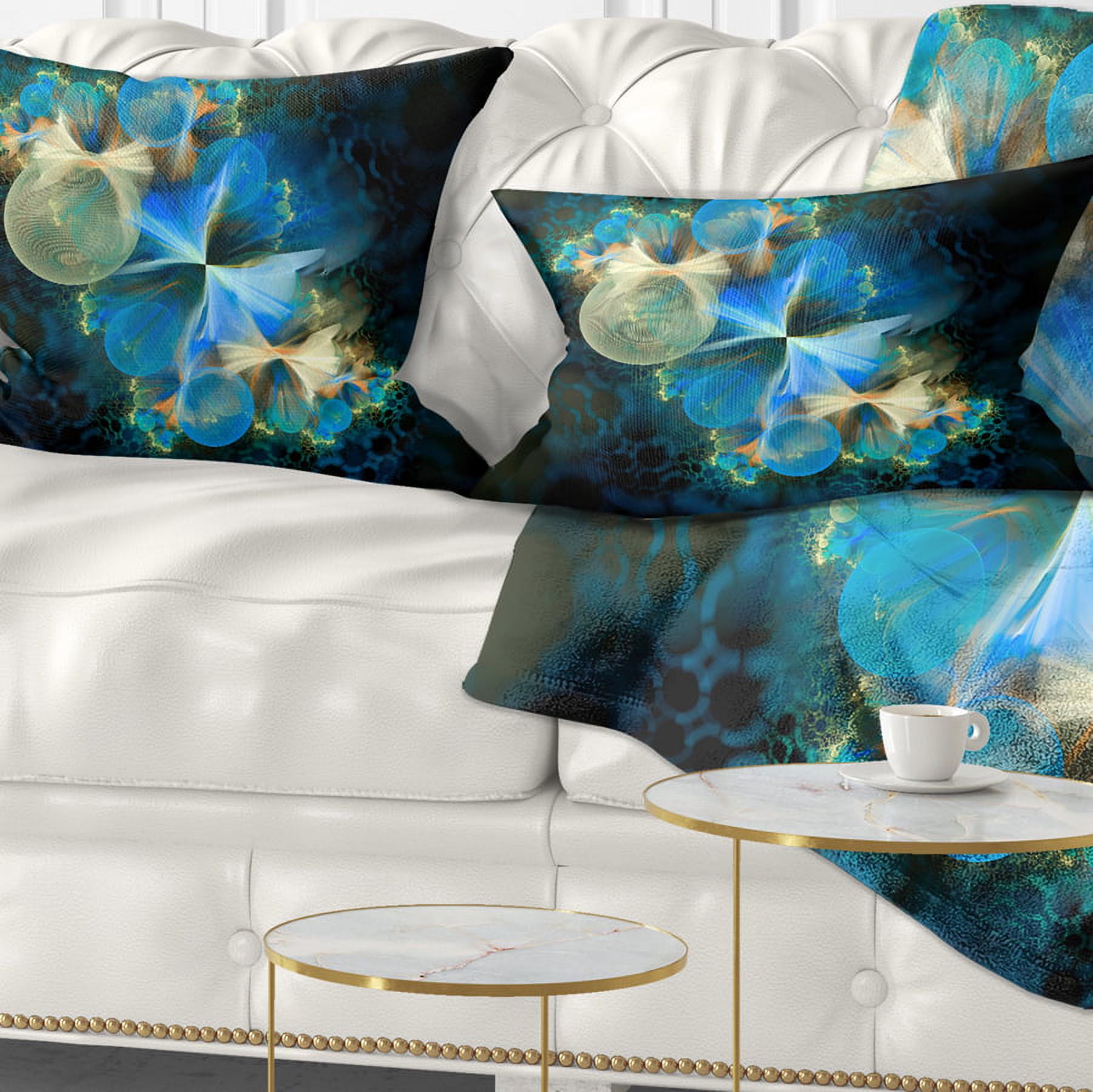 Designart Fractal 3D Blue Bubbles - Contemporary Throw Pillow - 12x20