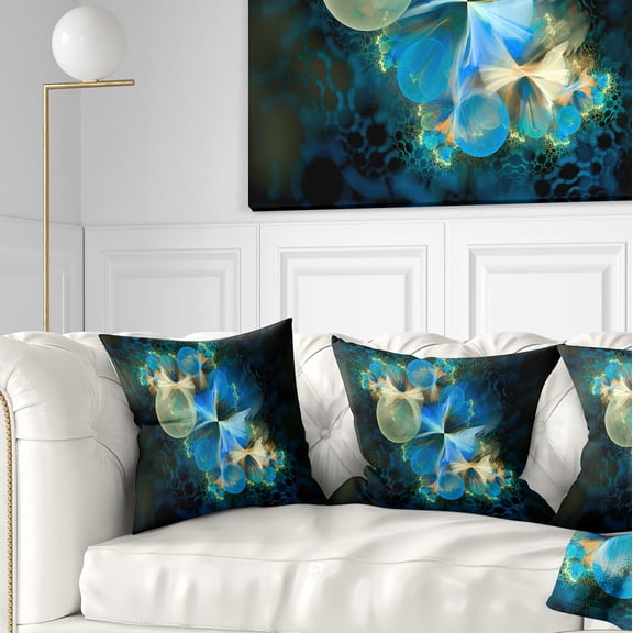 Designart Fractal 3D Blue Bubbles - Contemporary Throw Pillow - 16x16