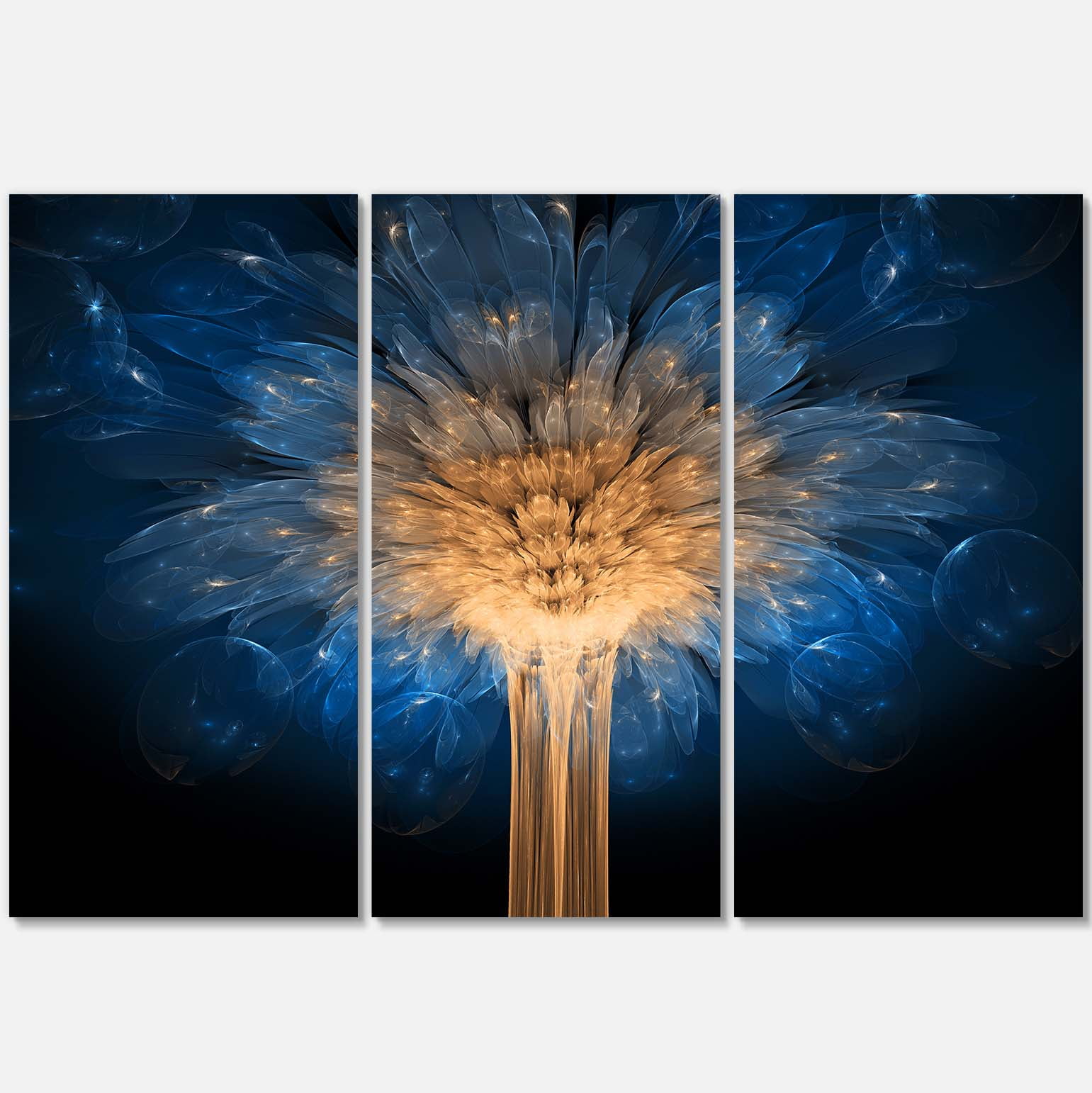 Designart 'Fractal 3D Blue Dragon Flower ' Abstract Canvas Art Print