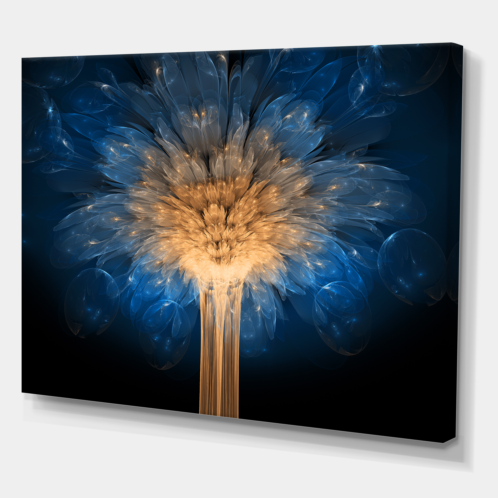 Designart 'Fractal 3D Blue Dragon Flower ' Contemporary Canvas Art Print