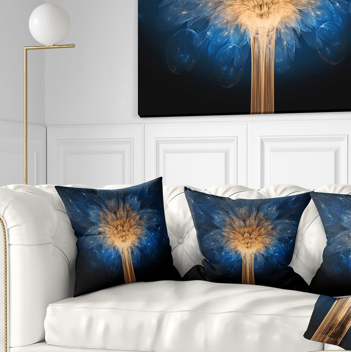 Designart Fractal 3D Blue Dragon Flower - Contemporary Throw Pillow - 18x18