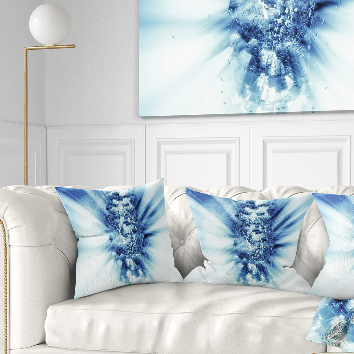 Designart Fractal 3D Blue Splash Burst - Contemporary Throw Pillow - 18x18