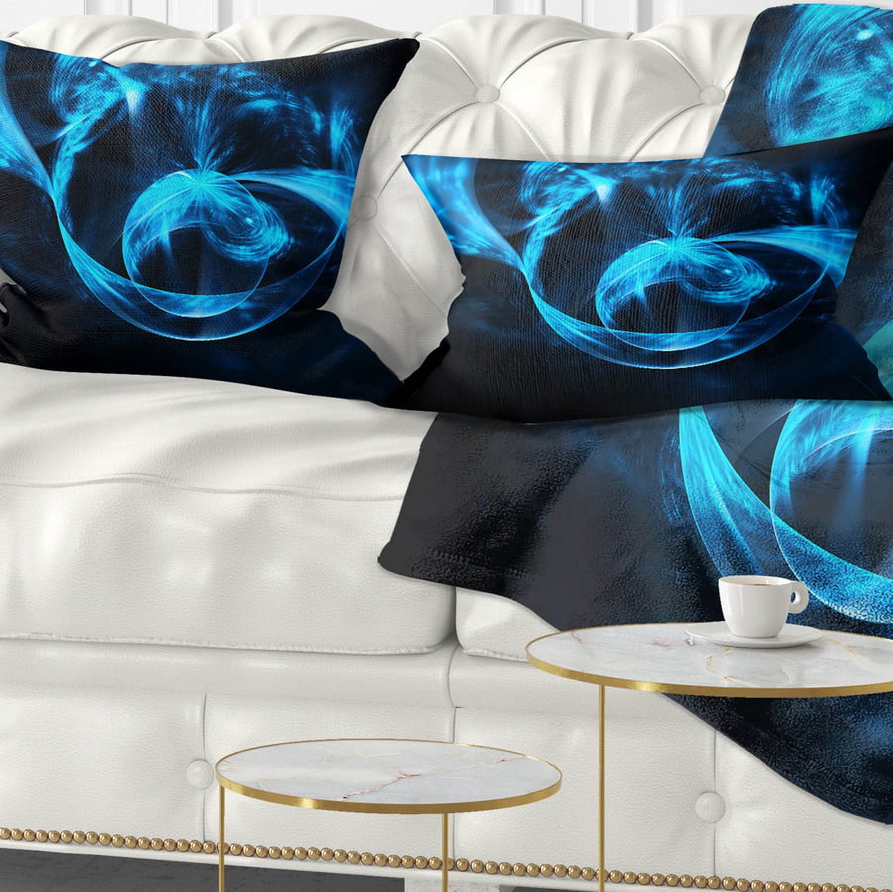 Designart Fractal 3D Circled Blue Waves - Contemporary Throw Pillow - 12x20