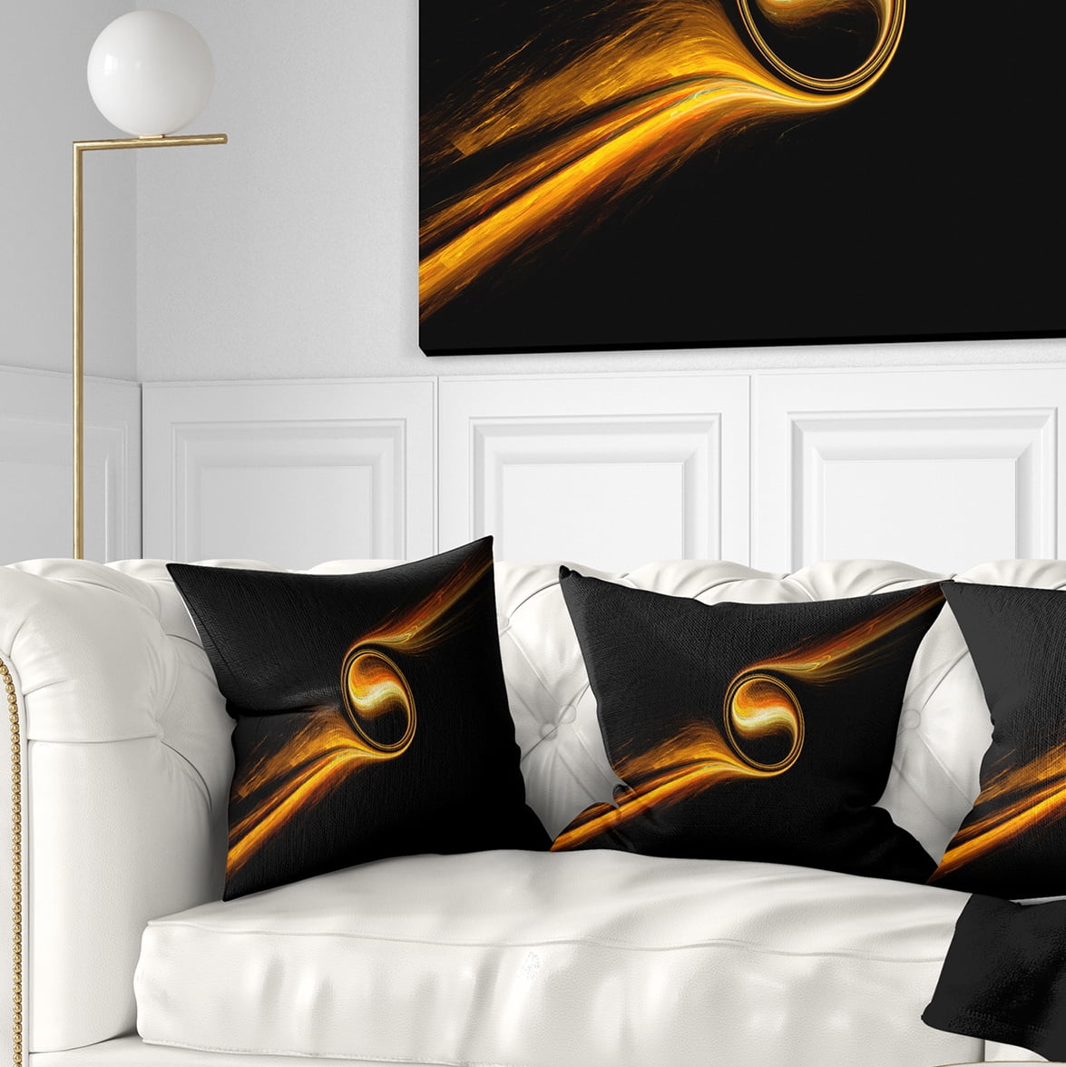 Designart Fractal 3D Dancing Yellow Design - Contemporary Throw Pillow - 18x18