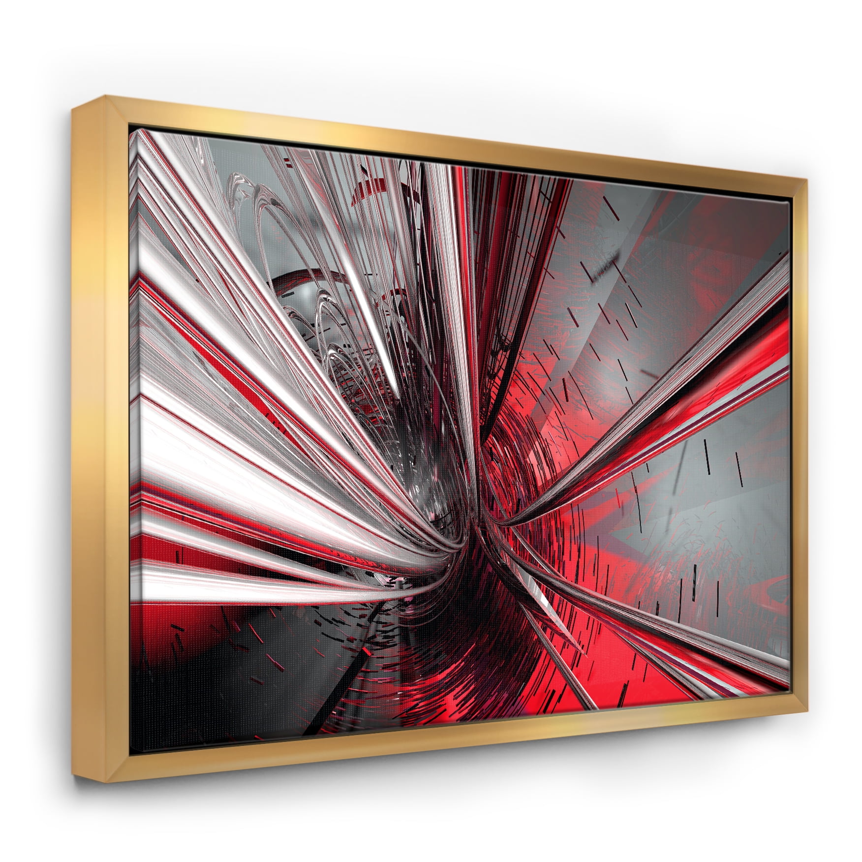 Fractal 3D Abstract Red and Black Canvas Art with Gold Frame