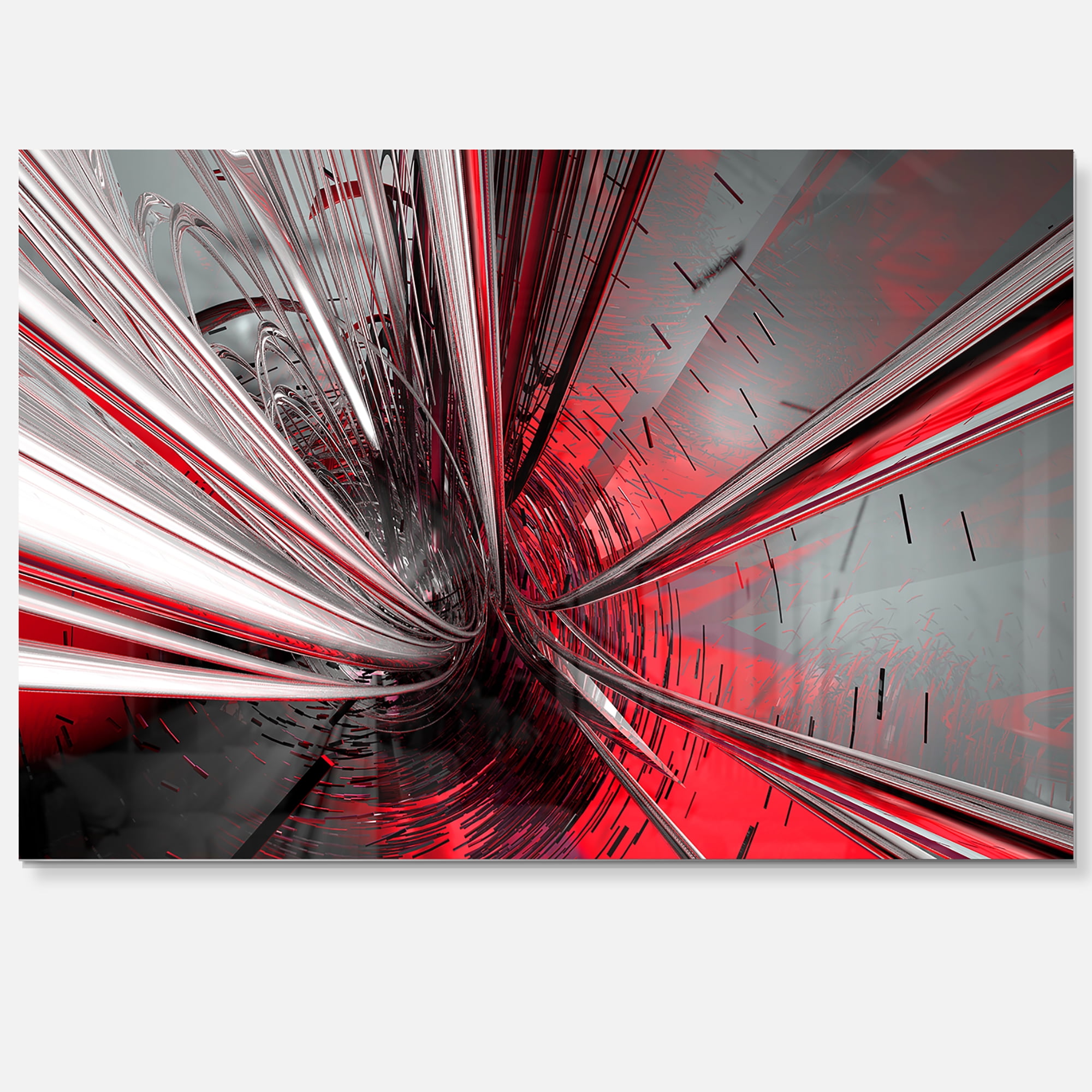 Large Red and Silver Abstract Metal Canvas Wall Art