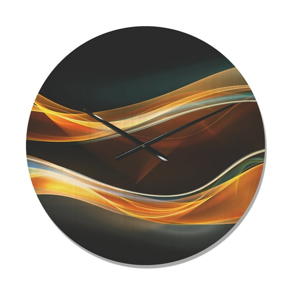 Designart 'Fractal 3D Gold Waves in Black' Modern Wood Wall Clock