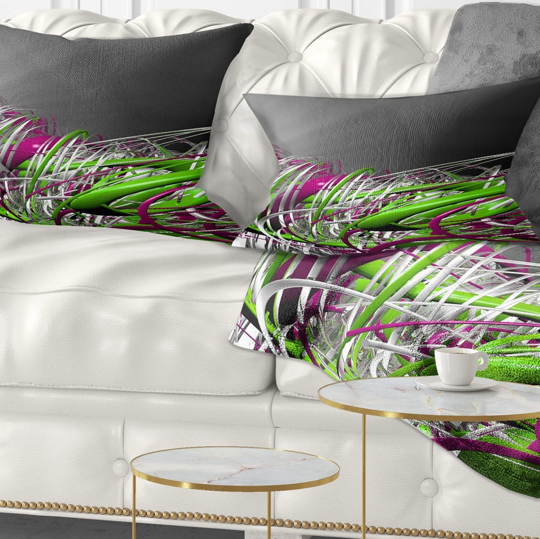 Designart Fractal 3D Green Purple Stripes - Contemporary Throw Pillow - 12x20