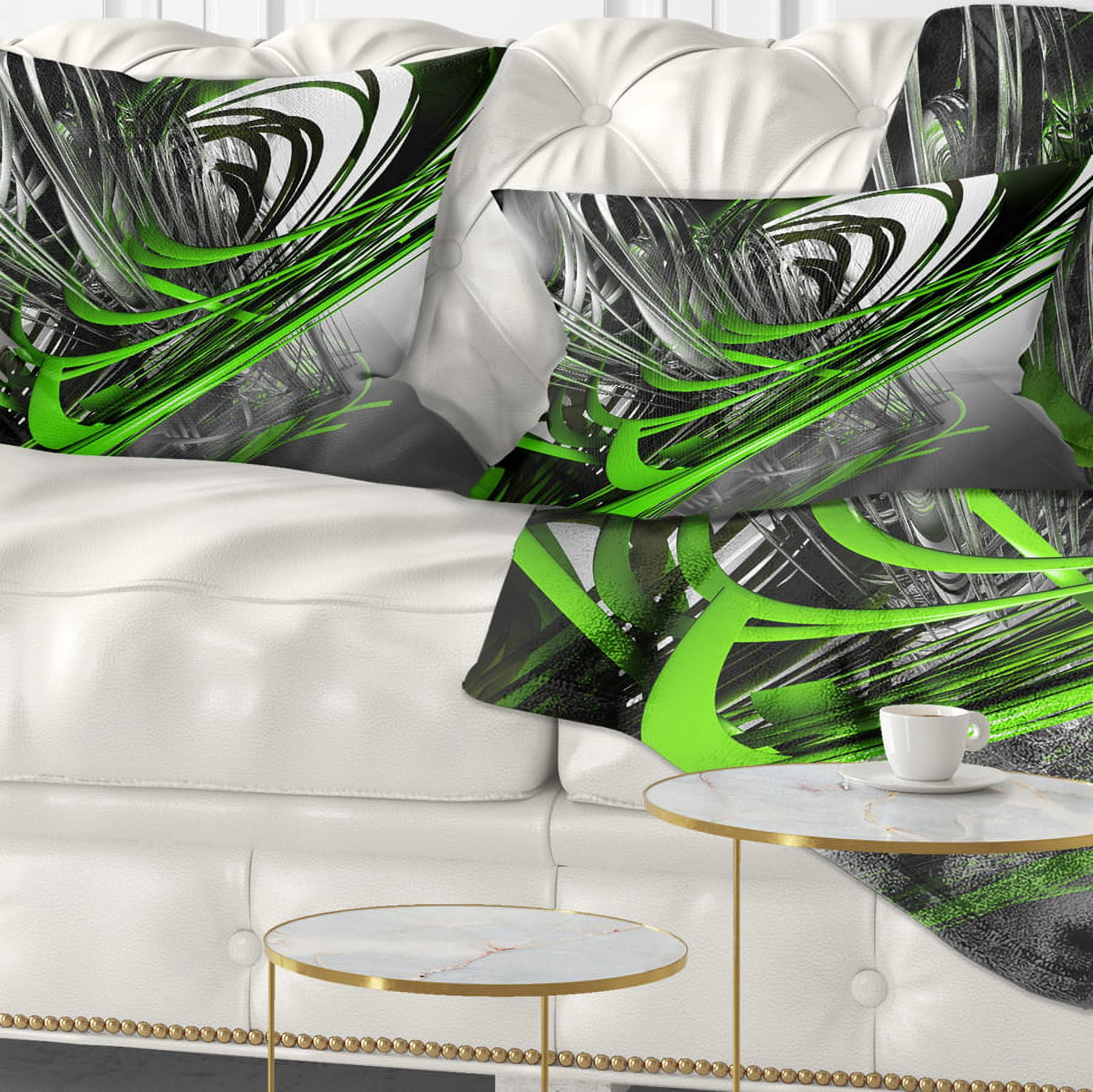 Designart Fractal 3D Green Silver Stripes - Abstract Throw Pillow - 12x20