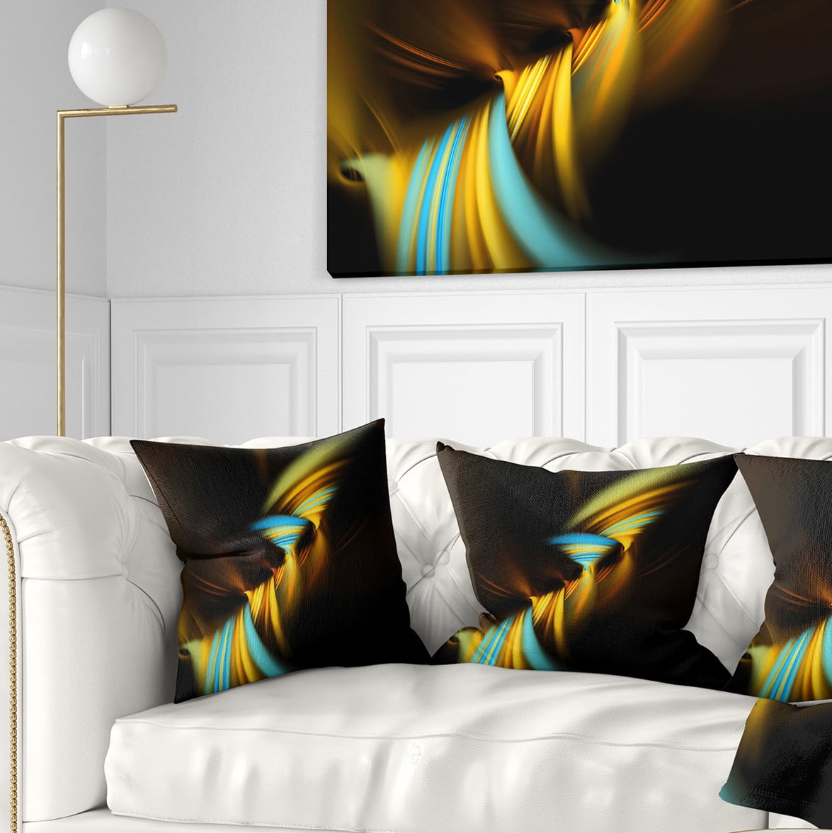 Designart Fractal 3D Layers Yellow Blue - Contemporary Throw Pillow - 18x18