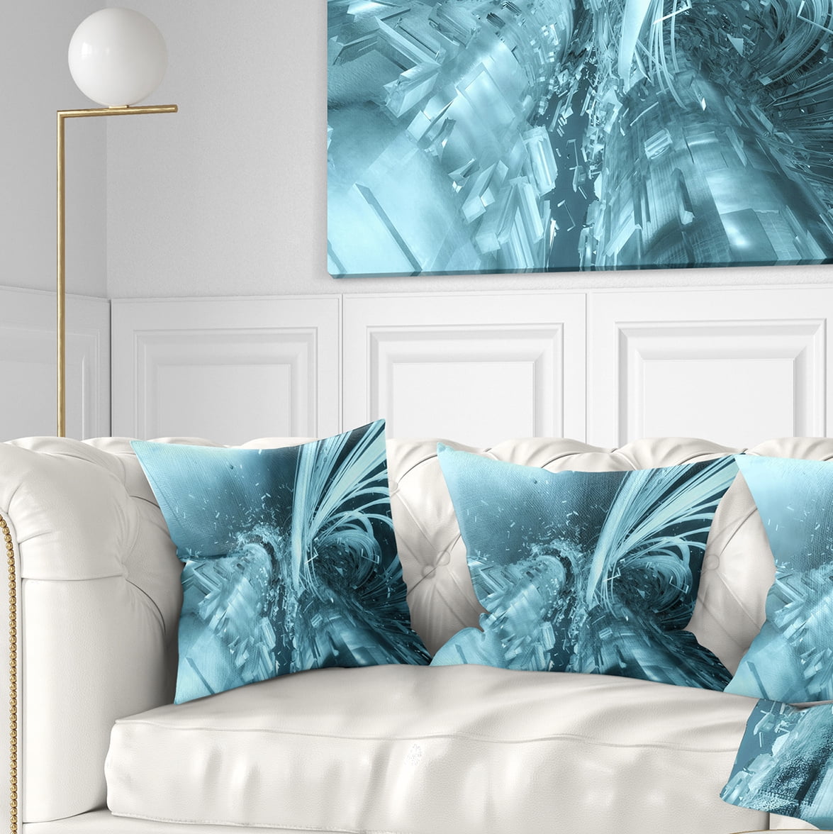 Designart Fractal 3D Light Blue Collision - Contemporary Throw Pillow - 18x18