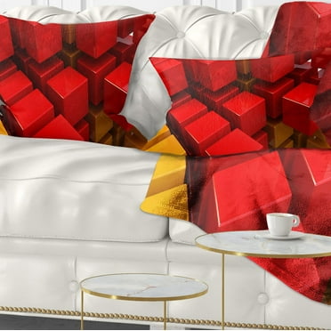 Designart Fractal 3D Red N Yellow Cubes - Contemporary Throw Pillow - 12x20