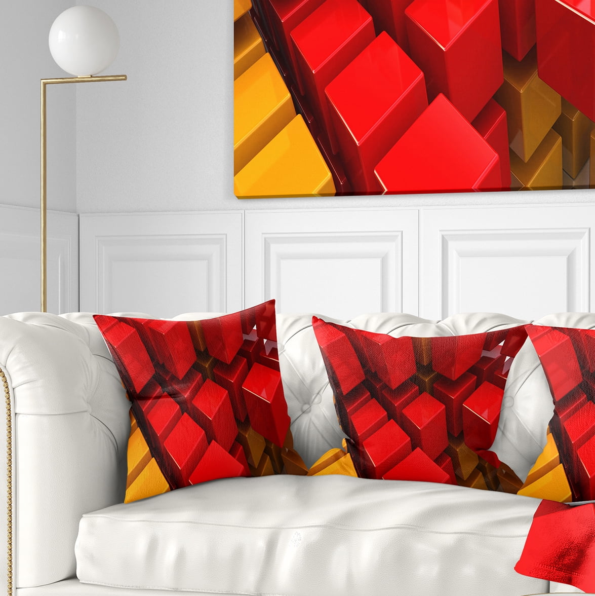 Designart Fractal 3D Red N Yellow Cubes - Contemporary Throw Pillow - 16x16