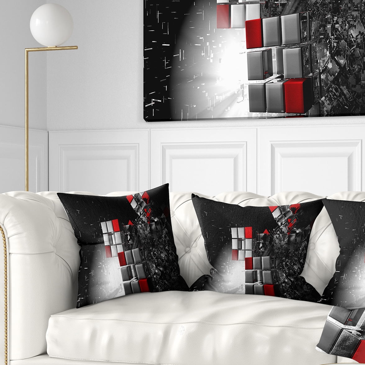 Designart Fractal 3D Red White Cubes - Contemporary Throw Pillow - 18x18