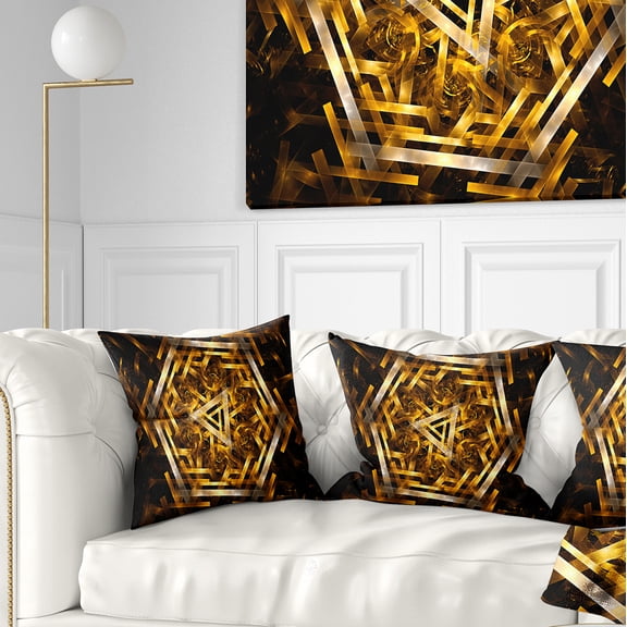 Designart Fractal 3D Yellowish Hexagon - Contemporary Throw Pillow - 16x16