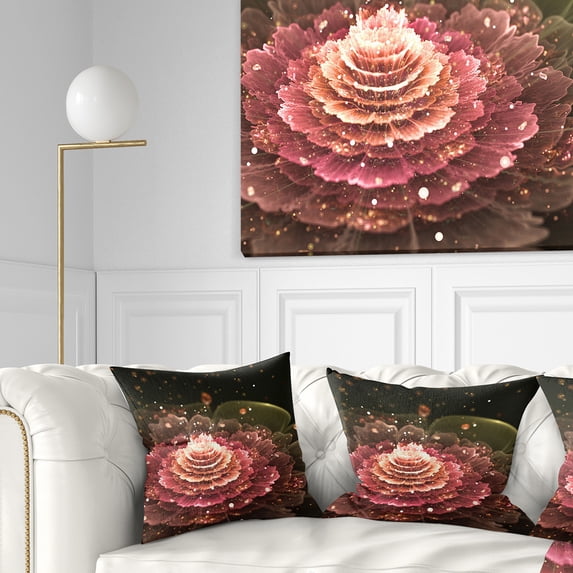 Designart Fractal Abstract Pink Flower - Floral Throw Pillow - 18x18