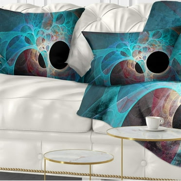 Designart Fractal Angel Wings in Blue - Abstract Throw Pillow - 12x20