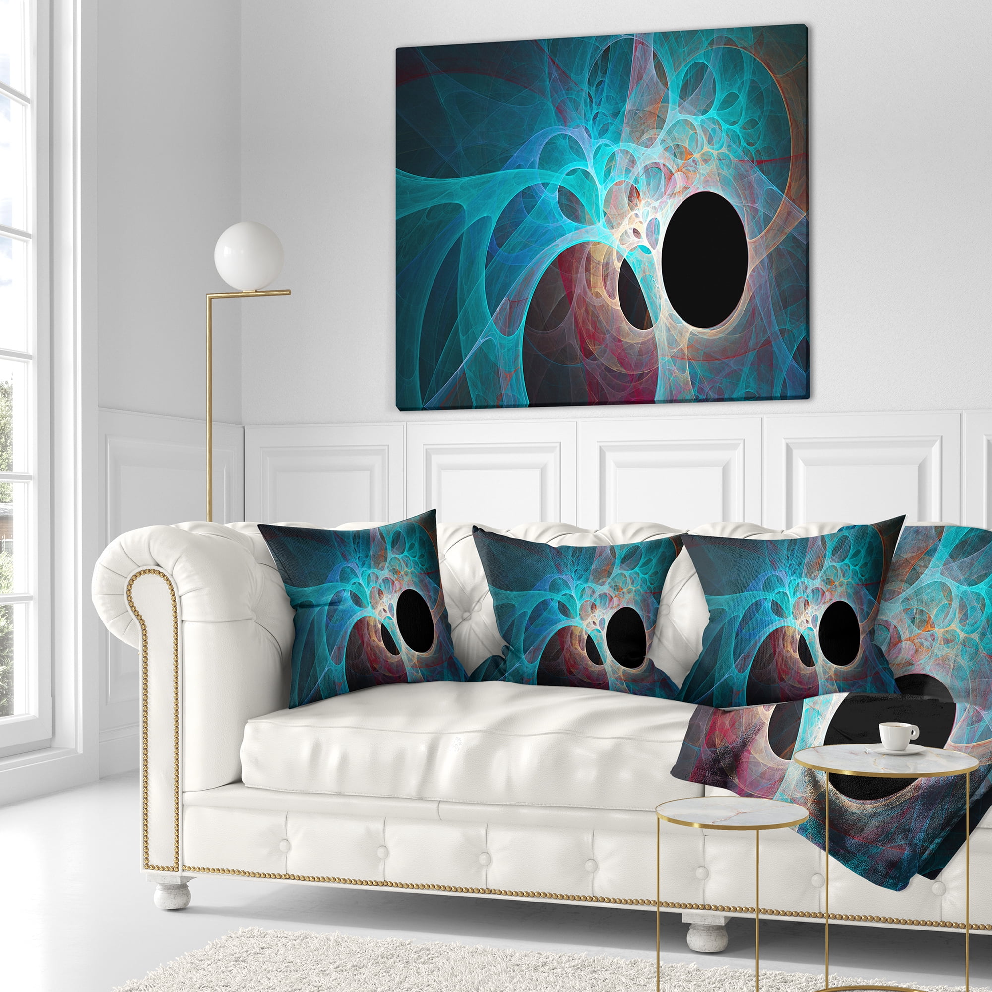 Designart Fractal Angel Wings in Blue - Abstract Throw Pillow - 18x18