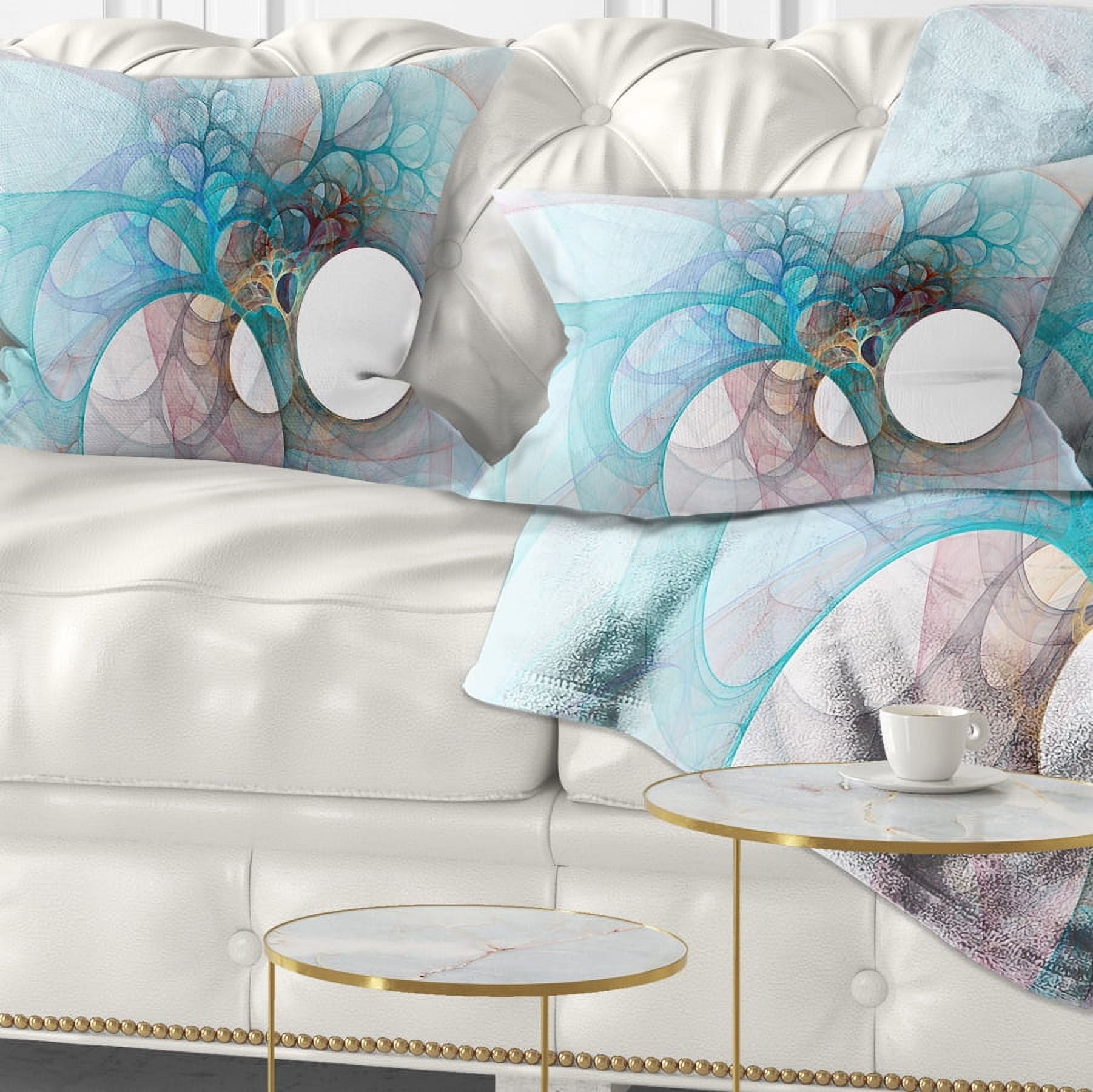 Designart Fractal Angel Wings in Light Blue - Abstract Throw Pillow - 12x20
