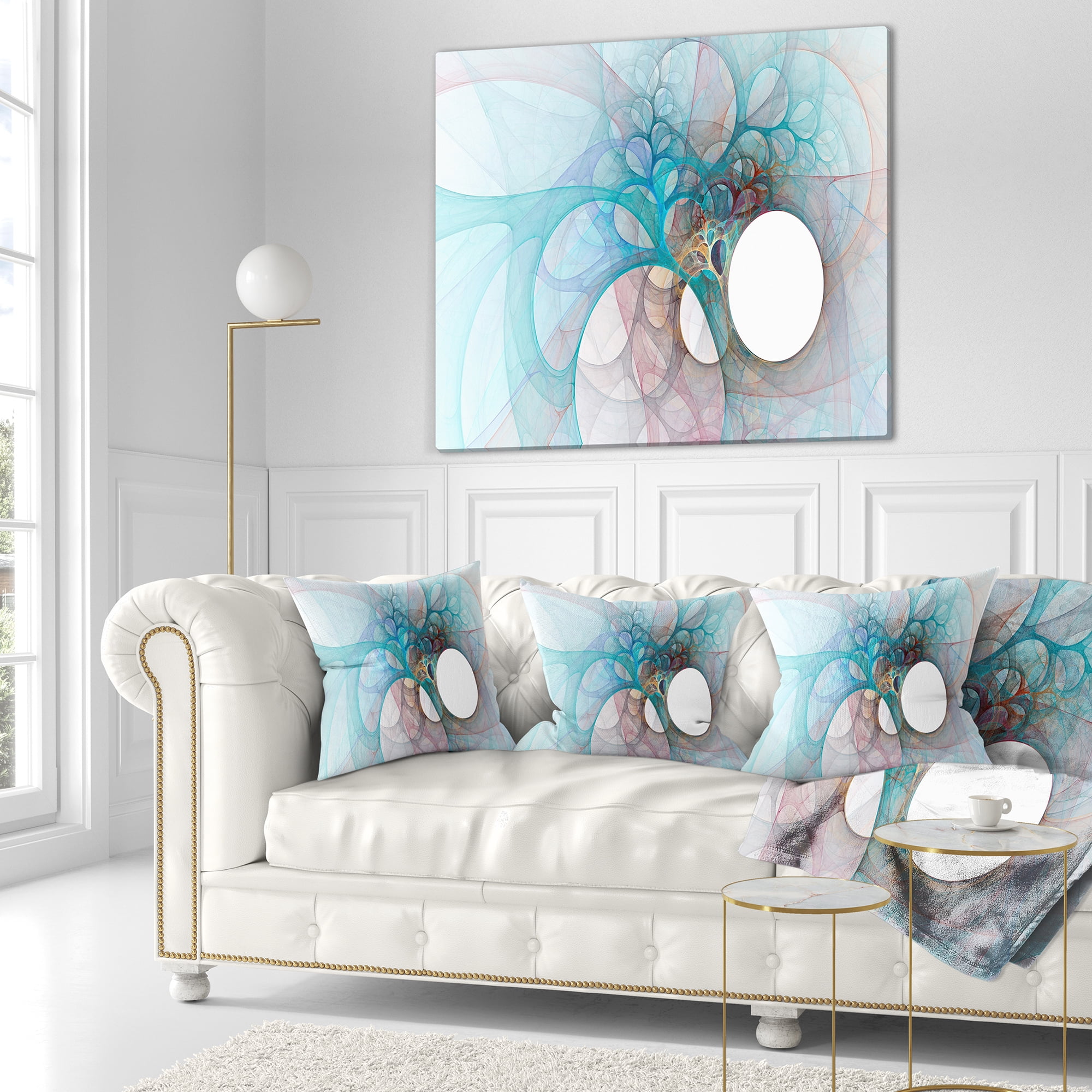 Designart Fractal Angel Wings in Light Blue - Abstract Throw Pillow - 16x16
