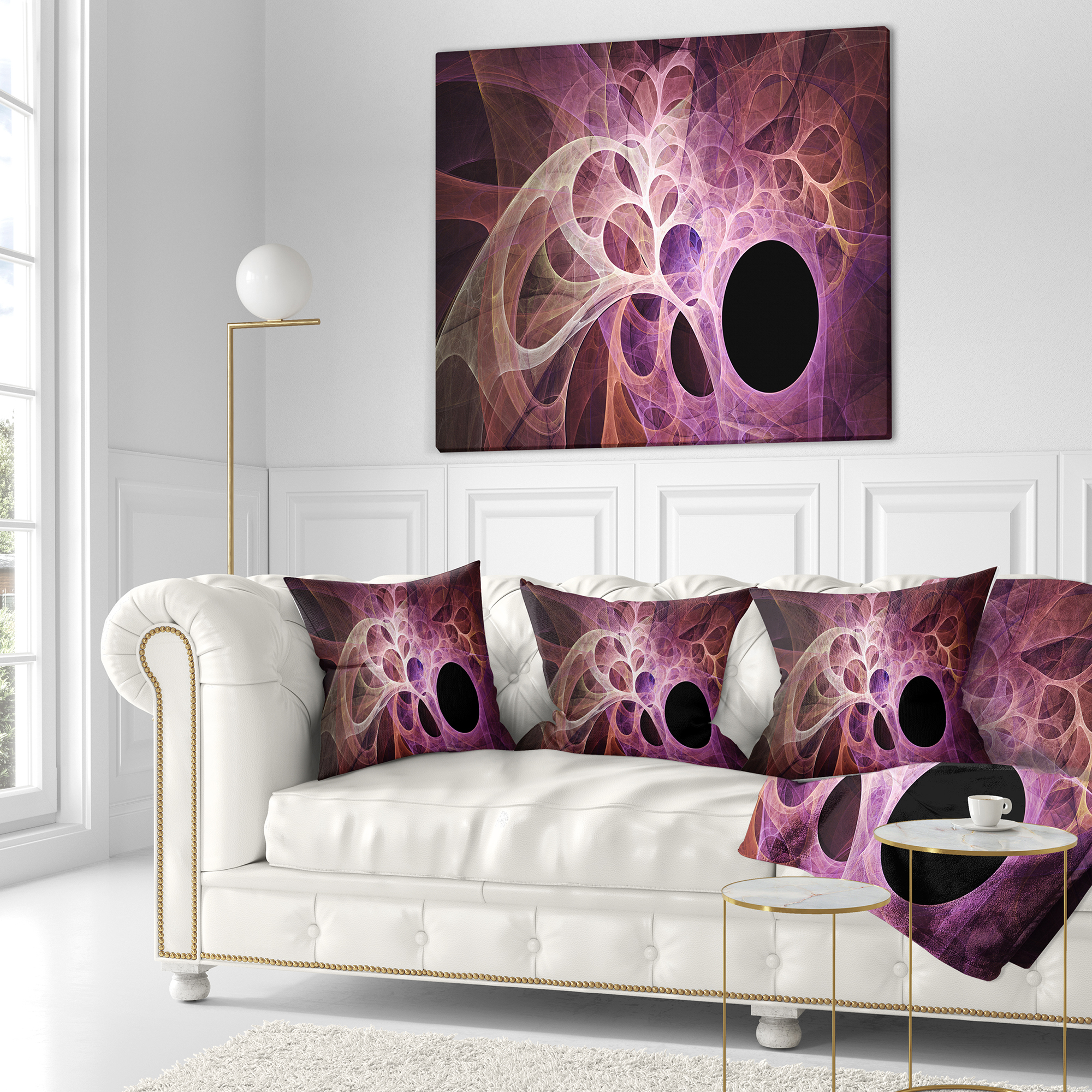 Designart Fractal Angel Wings in Pink - Abstract Throw Pillow - 18x18