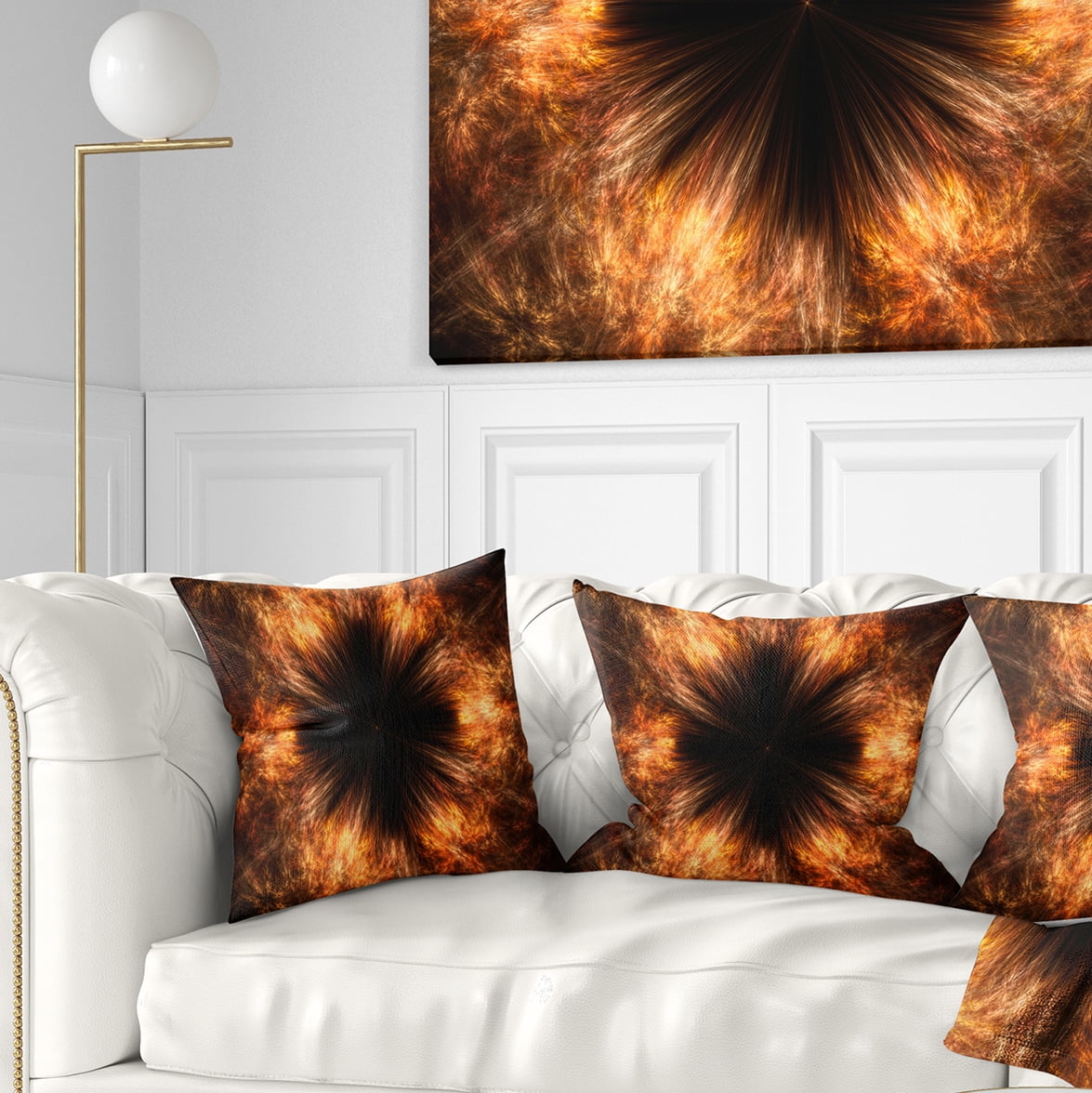 Designart Fractal Black Brown Flower - Floral Throw Pillow - 18x18