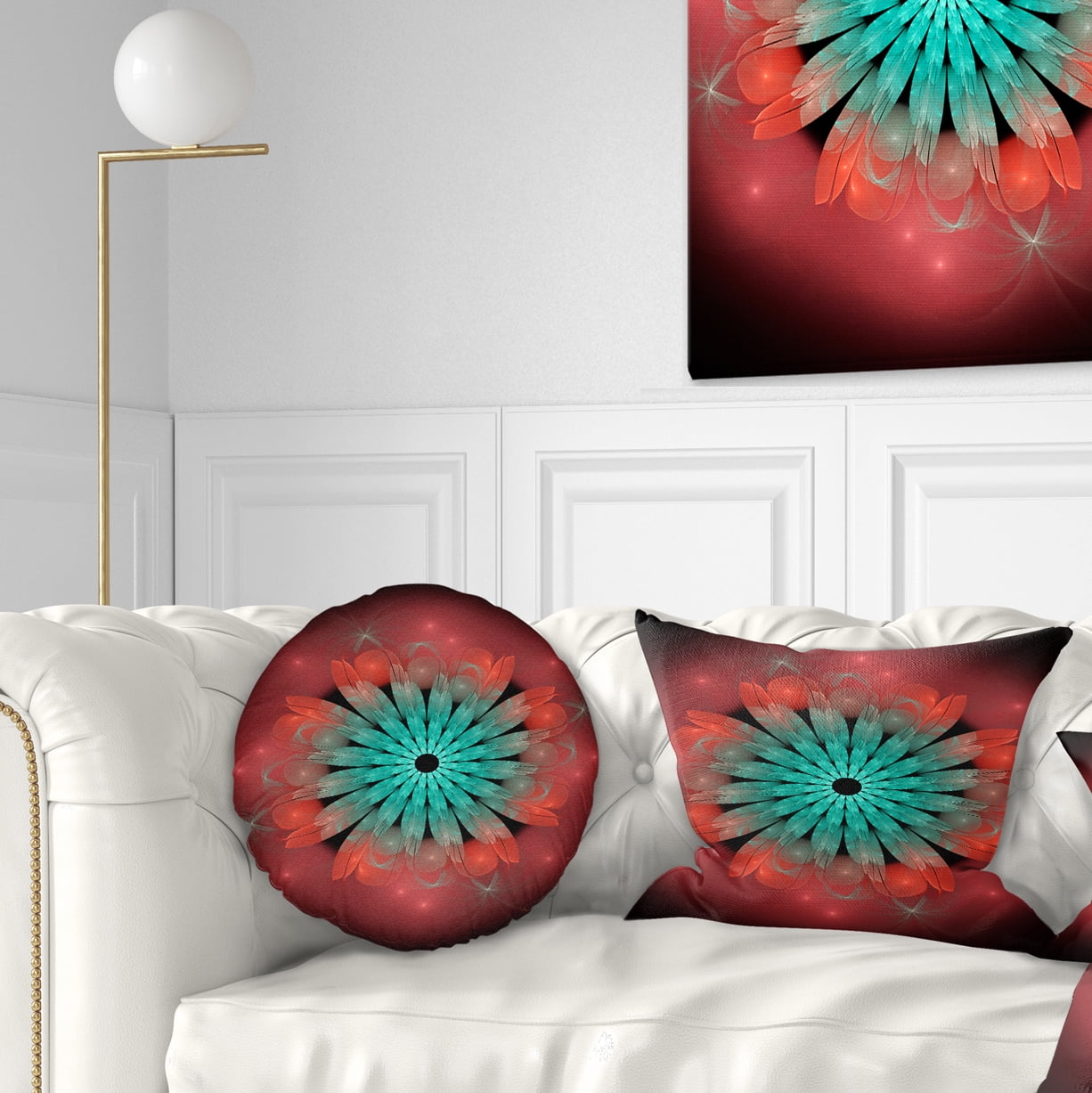 Designart Fractal Blooming Blue Red Flower - Floral Throw Pillow - 12x20