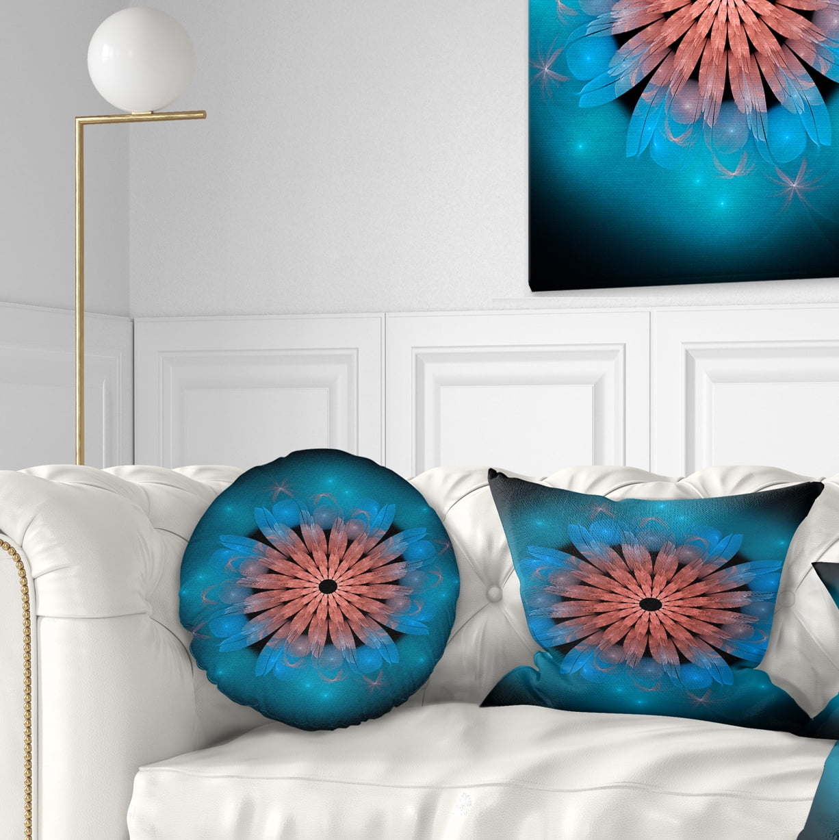Designart Fractal Blooming Turquoise Flower - Floral Throw Pillow - 12x20
