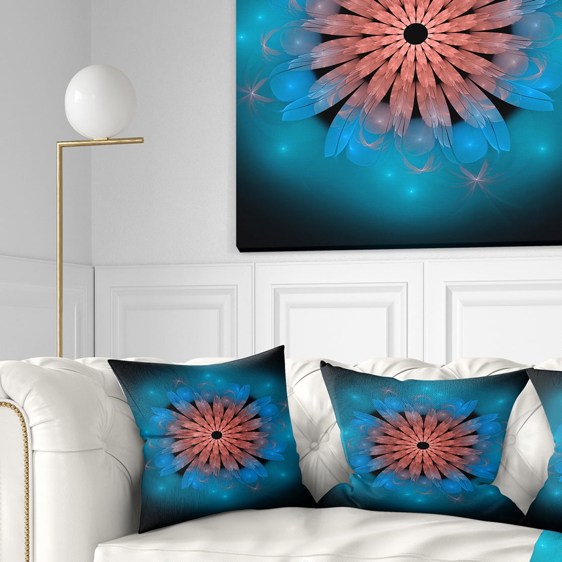Designart Fractal Blooming Turquoise Flower - Floral Throw Pillow - 18x18